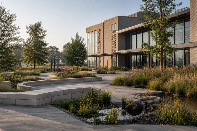 Native planting and a civic garden used as a planting precedent.