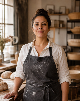 Portrait of Ana, an artisan baker in the workshop.